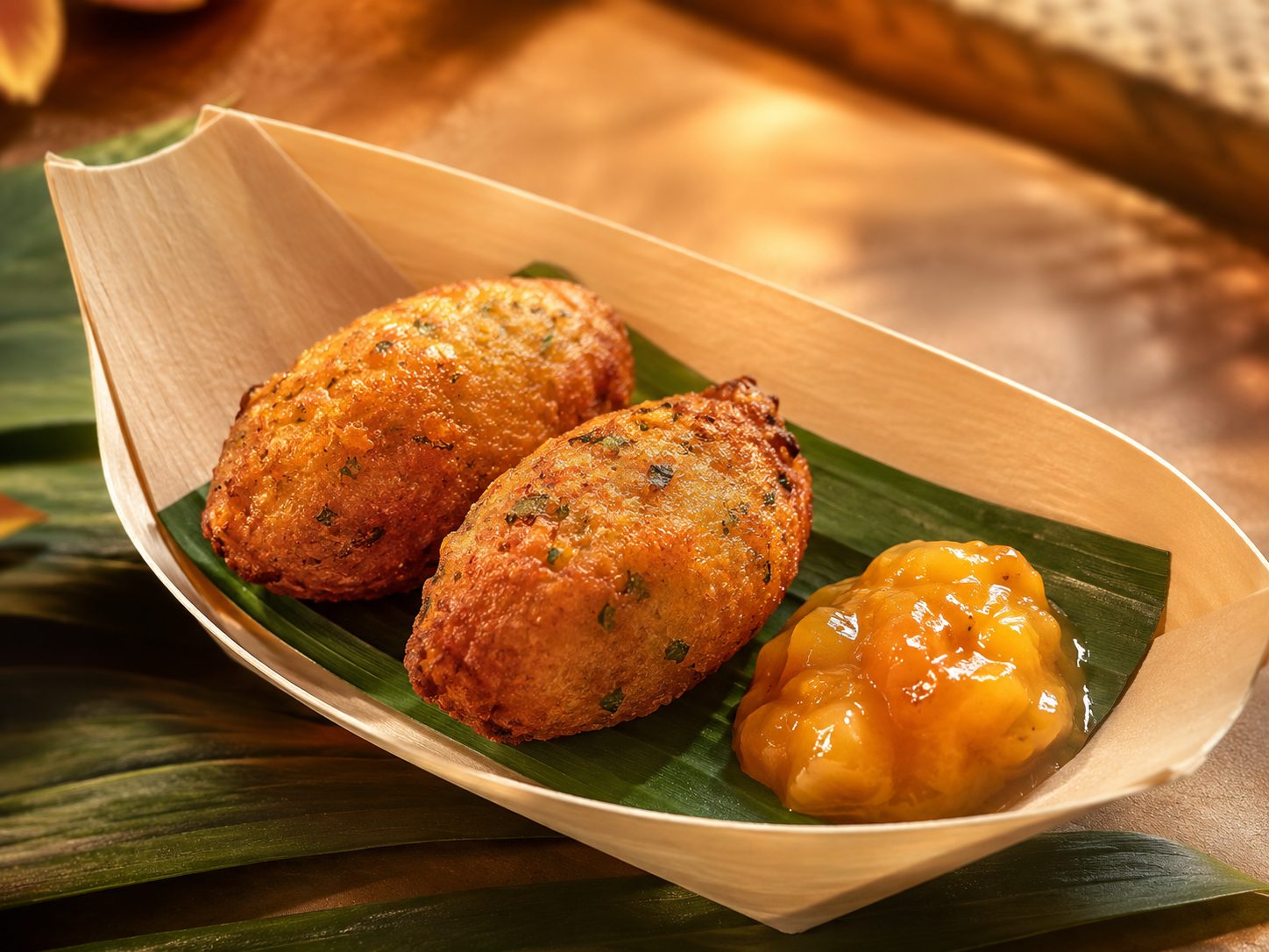 Bolinho de camarão com chutney de manga