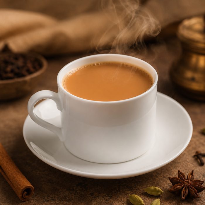 Masala Chai tradicional, servido quente